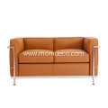 Brown Leather Le Corbusier LC2 2 Seat Sofa